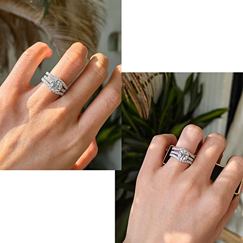 Doveggs Moissanite Engagement Ring For Women 2Ct Center 8Mm Round Cut 2.1Mm Width G-H-I Color Cut Moissanite Flower Style Solitaire 14K Gold Quality Silver Engagement Rings With Accents(7) #TOP2