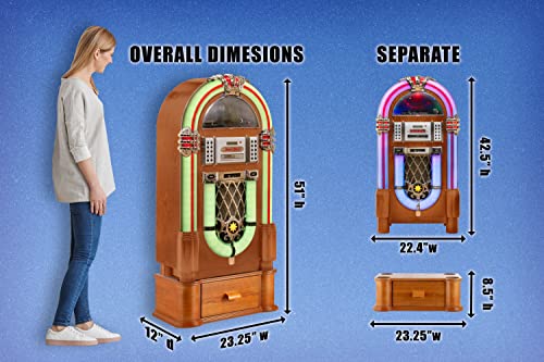 Roxby Retro Full Size Jukebox Cd Player With Bluetooth Stereo Record Player Radio Usb Aux Port Sd Card Slot And Remote Control Juke Box Multicolored Lighting And External Adapter With A Wooden Frame #TOP1