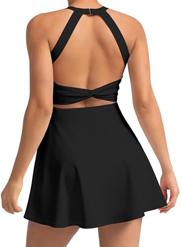 Image of MIRITY Womens Activewear Tennis Dress - Built in Shorts with Pockets and Bra Golf Athletic Workout Dresses
