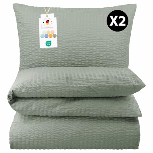 Carpe Sonno Seersucker Bettwäsche 135x200 Baumwolle 4teilig | Graue Bettwäsche 4teilig Sommer Bettbezug 135 x 200 | Sommerbettwäsche Bügelfreie Bettwäsche-Sets | 4 teilige Bettwäsche 135x200 4teilig