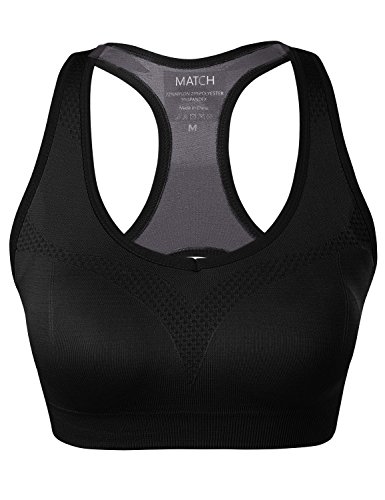 Match Womens Sports Bra Wirefree Seamless Padded Racerback Yoga Bra For Workout Gym Activewear With Removable Pads #001(Black,L) #TOP1