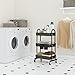 LEGUANG 3-Tier Rolling Utility Cart Storage Shelves Multifunction Storage Trolley Service Cart with Mesh Basket Handles and Wheels Easy Assembly for Bathroom, Kitchen, Office (Black)