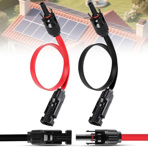 Lot de 2 Câbles Solaires Plats, Passe-fenêtre - Câble d'alimentation IP67, Câble PV flexible 4 mm² avec Fiche et Raccord, Câble MC4, Câble d'extension Plat pour...