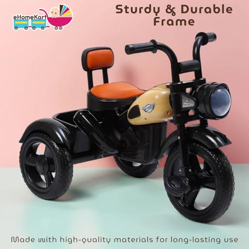 Image of eHomeKart Himalayan Kids Tricycle - Front Headlight, Musical - 1 Year to 5 Years - Trike for Indoor and Outdoor - Up to 30 Kgs - Made in India, Black