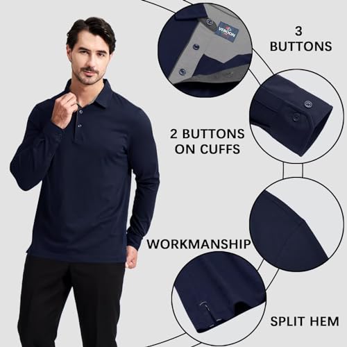 Image of Men's Business Long and Short Sleeve Polo Shirts Mercerized Cotton Blend Casual Stylish Collared Shirts