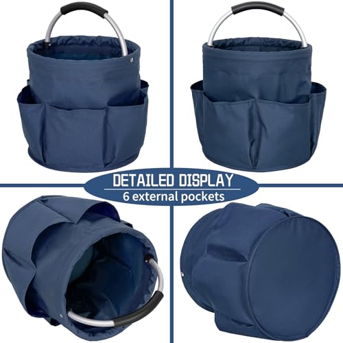 IPEB Reinigungs-Caddy-Organizer mit Griff, faltbar, Reinigungseimer, Reinigungswerkzeug-Eimer, Werkzeugtasche mit mehreren Taschen, für Reiniger und Haushälter, Marineblau