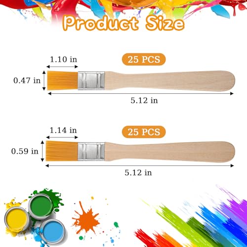 Flachpinsel, 50 Stück Lasurpinsel Malerpinsel Lackpinsel Flache Borstenpinsel Set Lackpinsel für Lacke Kleine Pinselset Lack Fensterpinsel mit Holzgriff Holzlasur für Pinsel Farben Kunst Streichen