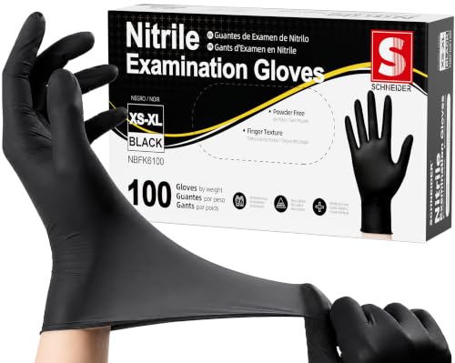 Schneider Medical Nitrile Exam Gloves Black Latex Free Powder Free Disposable Gloves for Medical Cooking Cleaning and Food Prep (Large 100)