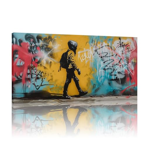 Toile murale Banksy graffiti multicolore pour créer un salon moderne et branché