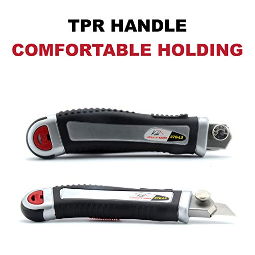Kutir FBA_KU-UK-01 Retractable Box Cutter Utility Knife - Easy Self Loading Zinc-Alloy Heavy Duty Carpet, Rope, Cardboard Comfortable Handle Knive thumb #3