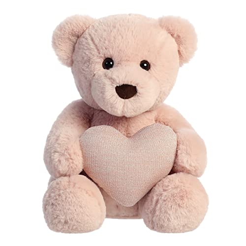 Ours en peluche rose Aurora Tuffy Blush 10 pouces avec cœur rouge pour décoration de chambre