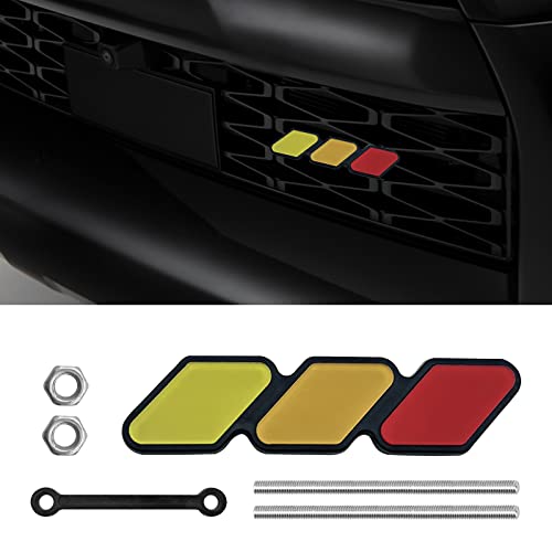 Tri-Color Grille Badge Emblem Decoration Accessories, Car Truck Slotted Grille Emblem Insert Decoration, Compatible With Tacoma 4Runner Tundra Sequoia Rav4 Highlander (Yellow-Orange-Red) #TOP15