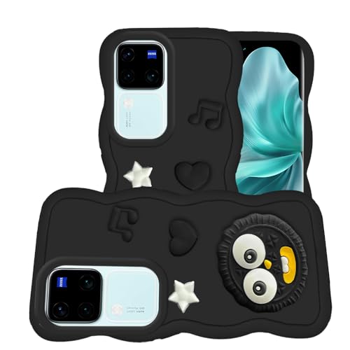 Image of AESTMO Back Case Cover for Vivo V30 / V30 Pro 5G | 3D Cute Fun Cartoon Characters | Anti Slip Grip Cute Wave Curly Frame Shape | Full Body Protection Back Cover for Vivo V30 / V30 Pro 5G (Black)