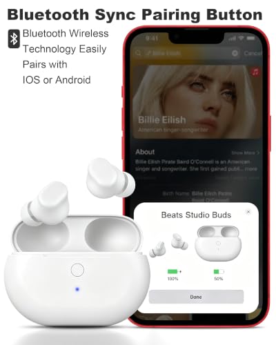 Image of Charging Case Replacement for Beats Studio Buds - Earbuds Charger Case with Bluetooth Pairing Sync Button, 660mAh Battery (Earbuds Not Included), White