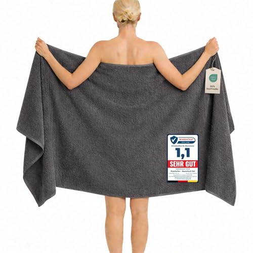 Komfortec Badetuch 100x200 cm aus 100% Baumwolle XXL Saunatuch Großes Duschtuch Weich & Saugstark Anthrazit Grau