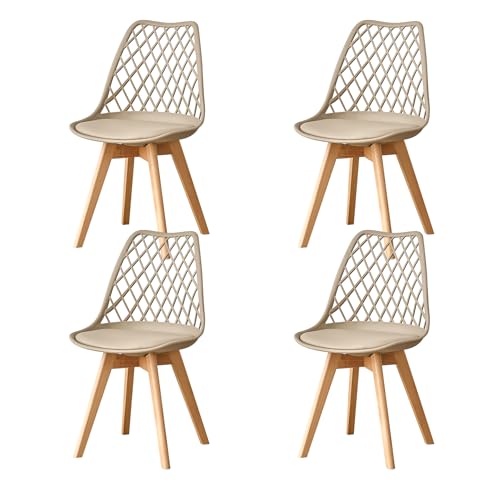 BenyLed Lot de 4 Chaises de Salle à Manger, Chaises de Cuisine Scandinaves-Dossier à Coque Découpée Design, Siège en Cuir PU et Pieds en Bois de Hêtre...