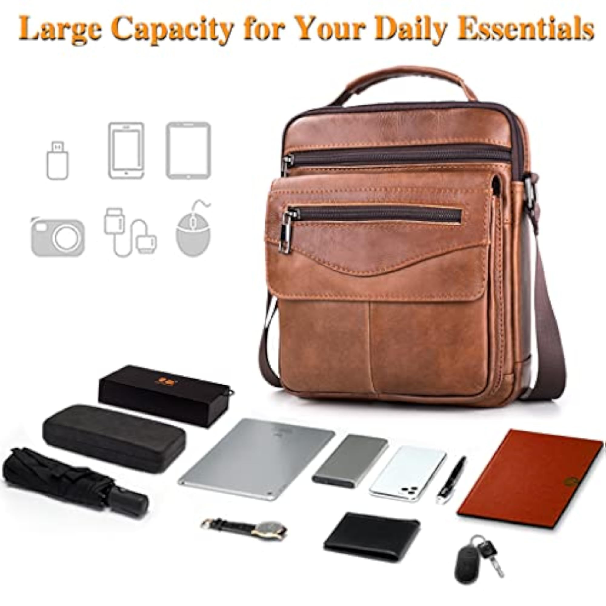 Men's Genuine Leather Small Crossbody Shoulder Bag