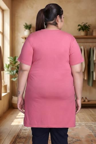 Image of In Love Women's Printed Cotton Plus Size Longline T-Shirt Cap Sleeve with Pockets Muted Pink 7XL