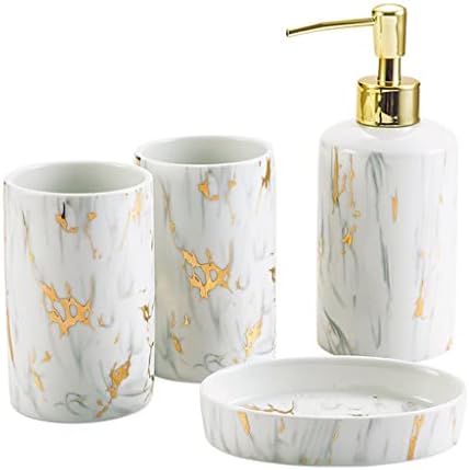 Bathroom Accessories Marble Ceramic Set 4 Pieces Washing Mouthwash Cup Soap Dispenser Sanitary Amenities image 2