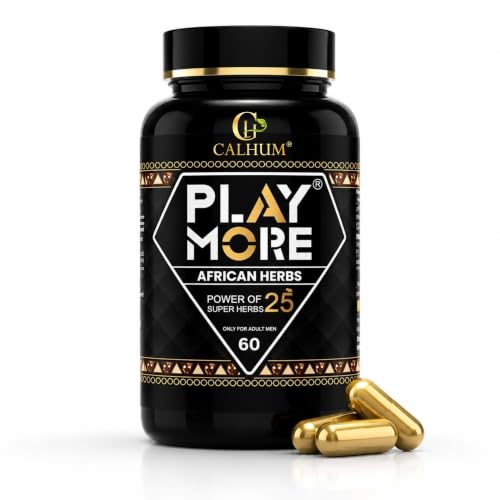 Image of Play More African Herbs Capsules for Men | 25 Ayurvedic Herbs with Ashwagandha, Safed Musli, Shilajit, Kaunch Beej & Tribulus | Men's Daily Wellness Support | 800mg | 60 Capsules