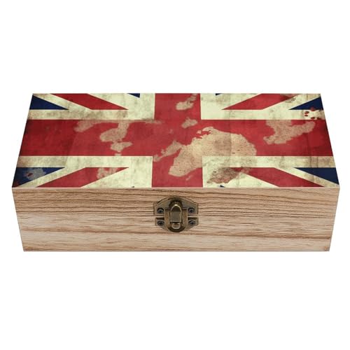 NWTRJ Wooden Storage Box with Hinged Lid And Front Clasp Large Keepsake Box Vintage Union Jack British Flag Jewelry Box Wooden Storage Bins Office Desk Organizer