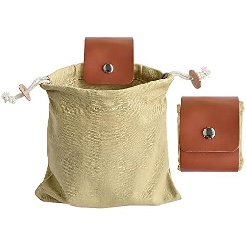 CUBY Outdoor Foraging Bag Fruit Picking Harvest Pouch Collapsible Berry Storage Pouch Leather Bushcraft Foraging Belt Pouch for Garden Hiking Camping Fishing(Khaki) Cover