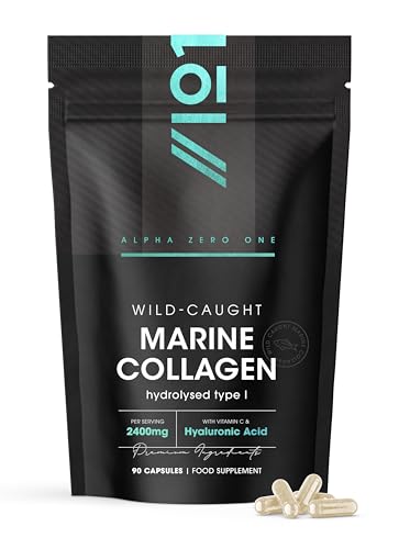 Marine Collagen Capsules 2400mg - Wild Caught with Hyaluronic Acid & Vitamin C - 90 Capsules (Not Collagen Powder/Collagen Tablets) - Collagen Complex for Skin Joints & Hair for Women & Men