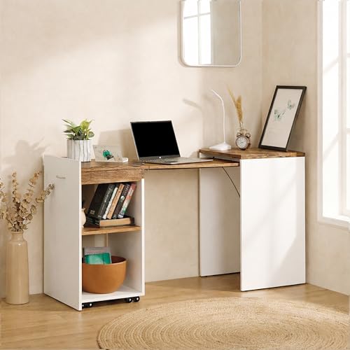 Image of Klaxon Foldable Study Table with Drawer & Storage Shelf | Compact Desk for Home & Students | Folding Design with Lockable Wheels. (Black, DIY Installation) (Oak & White, Neo)