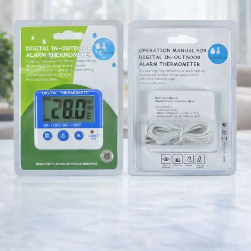 Image of LABART Fridge Freezer Thermometer Max /Min Memory High & Low Temperature Alarms Settings with LED Indicator Digital Refrigeration Thermometer with Magnetic, Stander, Pack Of 1