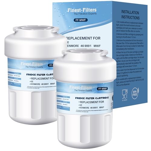 Fridge Freezer Water Filter Compatible with GE MWF, SmartWater, MWFP, MWFA, GWF, HDX FMG-1, WFC1201, GSE25GSHECSS, PC75009, RWF1060, 197D6321P006, Hotpoint HWF, HWFA, Kenmore (2 Pack)