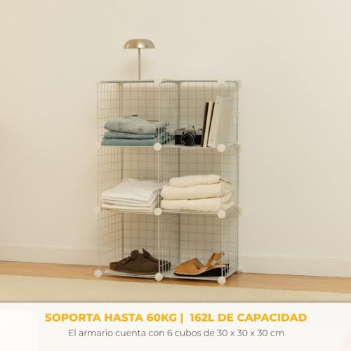 Miniatura 3 de Newlux - Estantería Almacenaje Multiuso 6 Cubos 64,5x94,5x31,5cm , Hasta 60kg Capacidad. Estantería Metálica De Hierro Modular Zapatero O Armario Abierto, Blanco