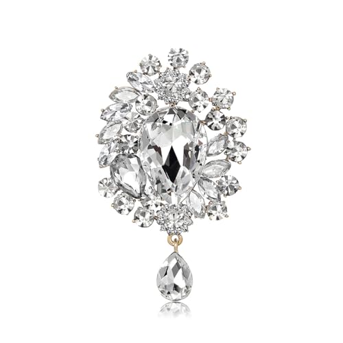 Image of Sparkling Crystal Brooch Pin Vintage Rhinestone Bridal Brooch Lapel Pin Large Crystal Gemstone Flower Brooch Clothing Hat Bag Suit Dress Clothing Jewelry for Women