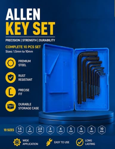Image of Allen Key Set, AllenKeySet Tools Kit, 9pc Hex AllenKeySet In Plastic Box Packet Size AllenKeySetAllenKeys