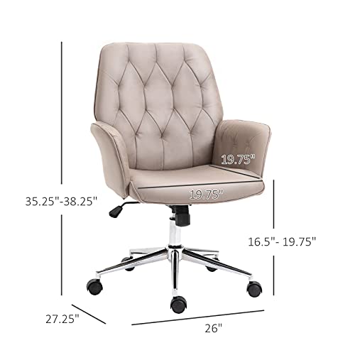 Vinsetto Modern Mid-Back Tufted Microfiber Home Office Desk Chair With Adjustable Height, Swivel Adjustable Task Chair With Padded Armrests, Light Grey #TOP2