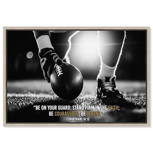 Art Remedy Stand Firm in Faith Football Christian Religious Wall Art Framed Canvas, Blonde Frame, 45 x 30