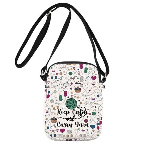 JNIAP Crochet Crossbody Bag Crocheter Gift Yarn Lover Gift Keep Calm And Carry Yarn Crochet Shoulder Bag
