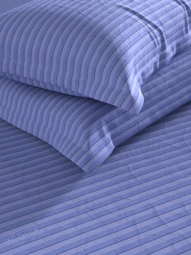 Image of NAUTICA Cotton King Bedsheet with 2 Pillow Covers -3pc Set (noridge) | 160TC | Super Soft Touch Stripe-Blue