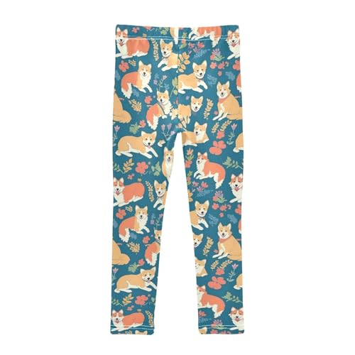 Wusikd Cute Dogs Colorful Girls' Leggings Toddler Doodles Leaves Flowers Kids Yoga Pants Dance Active Tights 4T2