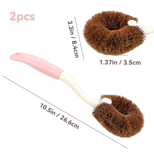 Image of 2 Pack Kitchen Scrub Brushes for Cleaning Dish Brush with Handle for Pans, Pots, Kitchen Sink Cleaning Scrub Brushes (Coconut Fiber)
