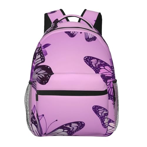Casual Backpack for Women Men Many Purple Butterfly Lightweight Daypack Large Capacity Nurse Bag