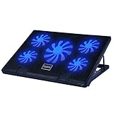 Laptop Cooling Pad Cooler Stand Adjustable Wind Power and Height Laptop Holder with 5 Quiet Fans 2 USB Ports for 12-17 Inch Laptop
