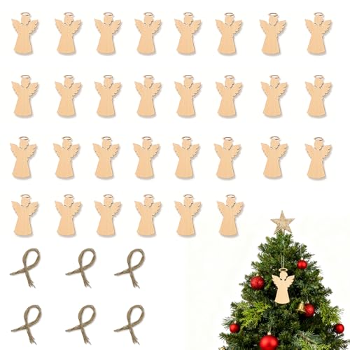 Angeli decorativi in legno 30 pezzi: mini figure angelo custode 5x3 cm marrone per Natale, decorazioni albero, regali, fai da te, eventi speciali