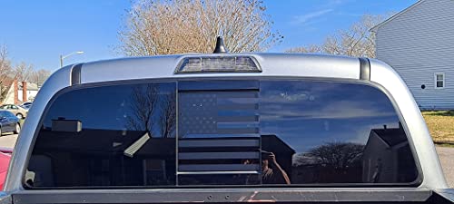 Image of Xinghe for Tacoma 2005-2023 Rear Middle Window American Flag Decal for Truck, Matte Black USA Flag Decal for Truck Back Sliding Window, Waterproof Vinyl