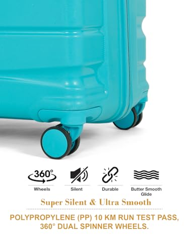 Image of Teakwood MA Trolley Bag, Hard Cabin with Zipper Closure, Adjustable Push Button & Cross Side Strap, Number Lock System 360 Degree (Small, Aqua Green)