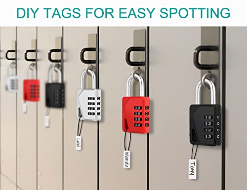 ZHEGE Locker Lock, 4 Digit Combination with DIY Name Tags for School, Work Lockers, Easy to Read White Number Padlock (Black)
