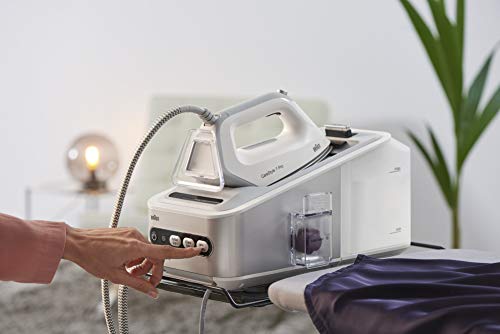 Braun-IS7155WH-Carestyle-7-Centro-de-Planchado-2400W-125gmin-golpe-de-vapor-500gmin-suela-bidireccional-Eloxal-3D-Plus-Tecnologia-iCare-sistema-FastClean-blanco-y-gris