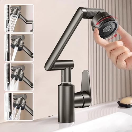 Robinet cuisine rabattable à bras robotique et 4 jets d'eau