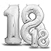 Produktbild Luftballons 18. Geburtstag XXL Silber - Riesen Folienballon in 2 Größen 40" & 16" - 101cm + 40cm Geburtstagsdeko Set - Vier Zahlen - Ideal als Deko - fliegt mit Helium