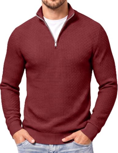 COOFANDY Herren Rollkragenpullover Half Zip Winter Warm Strickpullover Troyer Turtleneck Langarm Arbeitspullover Texured Pulli mit Stehkragen