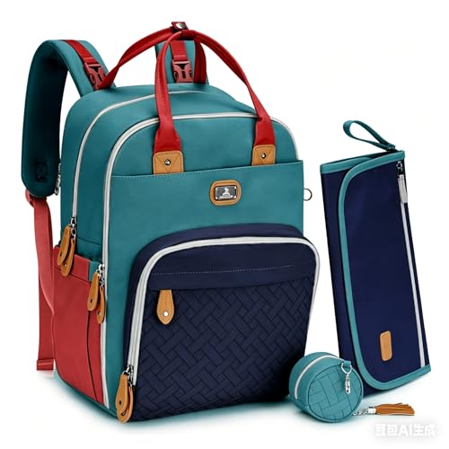 Image of Dikaslon Diaper Bag Backpack with Portable Changing Pad, Pacifier Case and Stroller Straps, Large Unisex Baby Bags for Boys Girls, Multipurpose Travel Back Pack Moms Dads, ColorBlock Trio